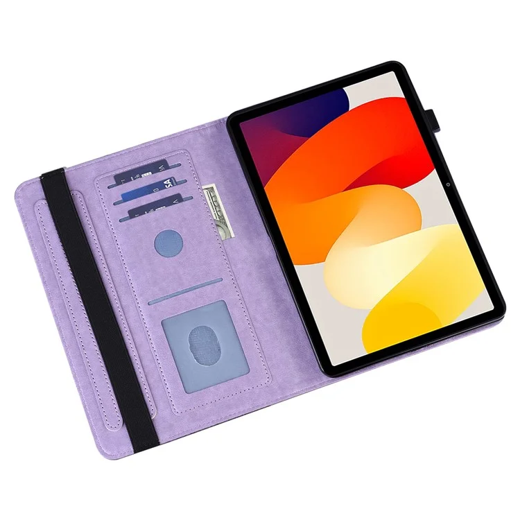 Pour Xiaomi Redmi Pad SE Case Flower Imprinted Leather Tablet Protective Cover - Purple
