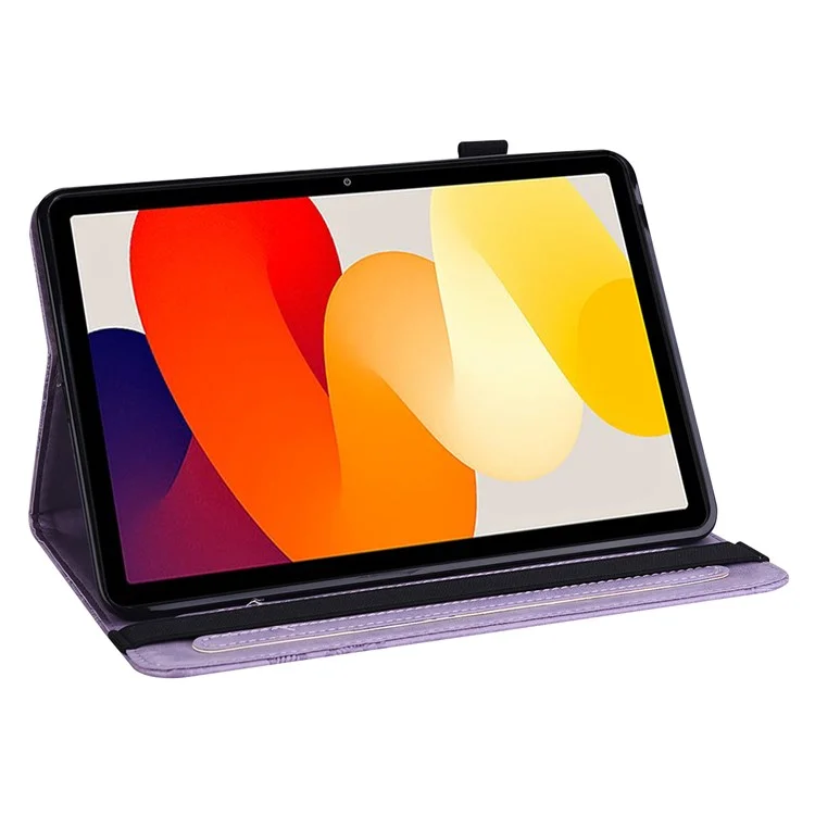 Pour Xiaomi Redmi Pad SE Case Flower Imprinted Leather Tablet Protective Cover - Purple
