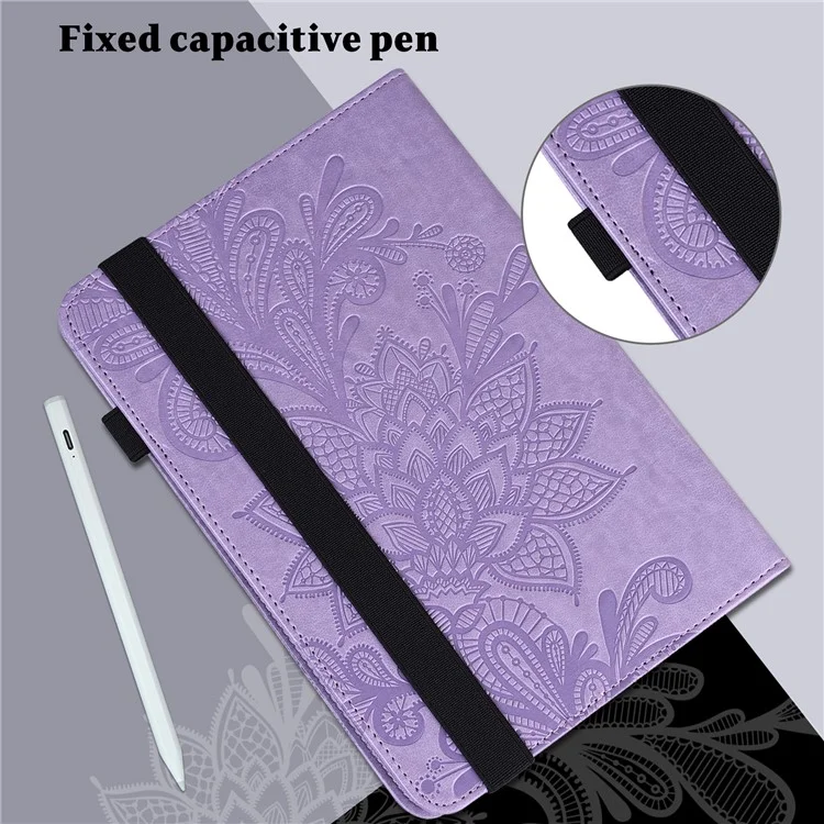 Pour Xiaomi Redmi Pad SE Case Flower Imprinted Leather Tablet Protective Cover - Purple