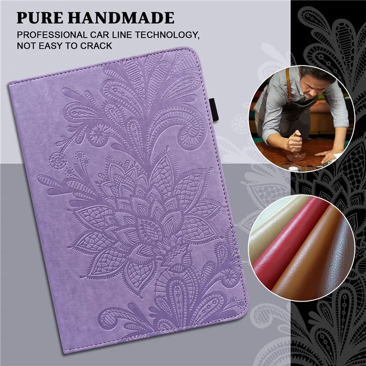 Pour Xiaomi Redmi Pad SE Case Flower Imprinted Leather Tablet Protective Cover - Purple