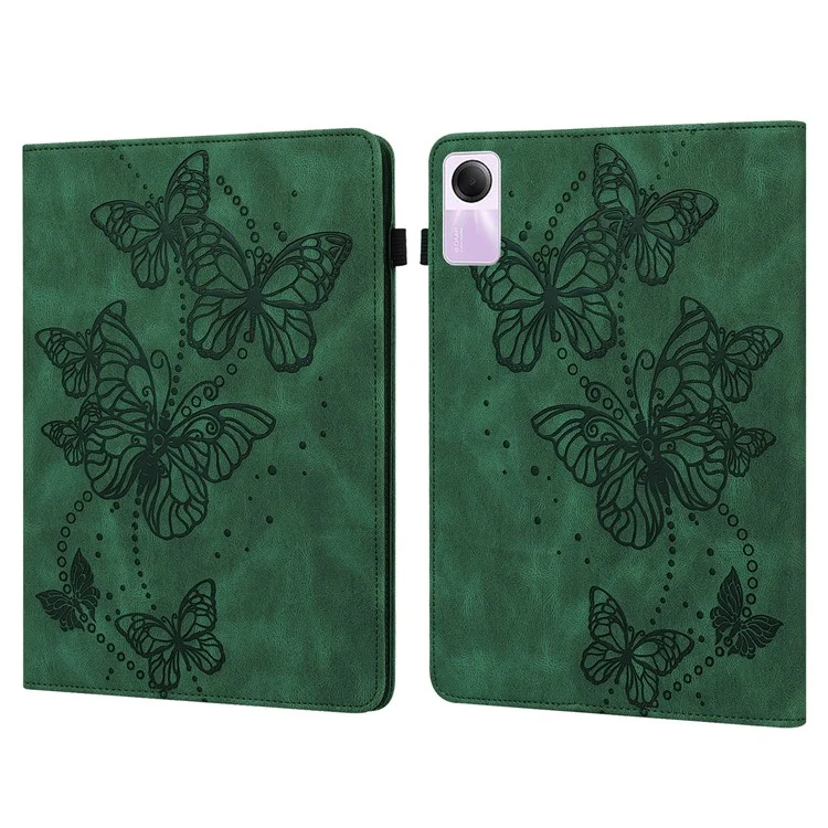 Pour la housse de tablette Xiaomi Redmi Pad SE Motif papillon en cuir avec fentes pour cartes - Vert