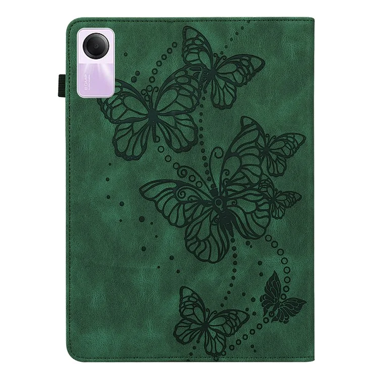 Pour la housse de tablette Xiaomi Redmi Pad SE Motif papillon en cuir avec fentes pour cartes - Vert