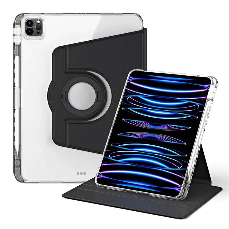Para iPad Pro 11 (2020) / (2021) / (2022) / iPad Air 11 (2024) / Air (2022) / (2020) Case PU+Acrylic Kickstand Tablet Cover - Preto