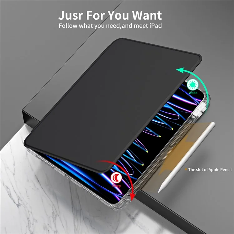 Para iPad Pro 11 (2020) / (2021) / (2022) / iPad Air 11 (2024) / Air (2022) / (2020) Case PU+Acrylic Kickstand Tablet Cover - Preto