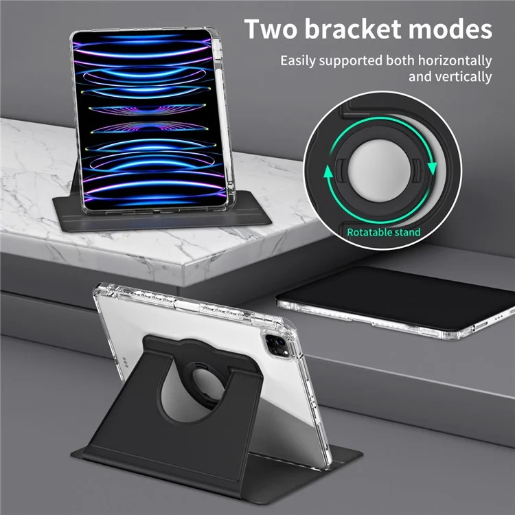 Para iPad Pro 11 (2020) / (2021) / (2022) / iPad Air 11 (2024) / Air (2022) / (2020) Case PU+Acrylic Kickstand Tablet Cover - Preto