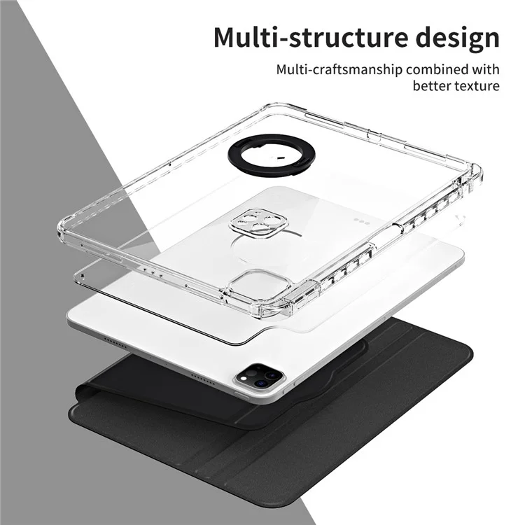 Para iPad Pro 11 (2020) / (2021) / (2022) / iPad Air 11 (2024) / Air (2022) / (2020) Case PU+Acrylic Kickstand Tablet Cover - Preto