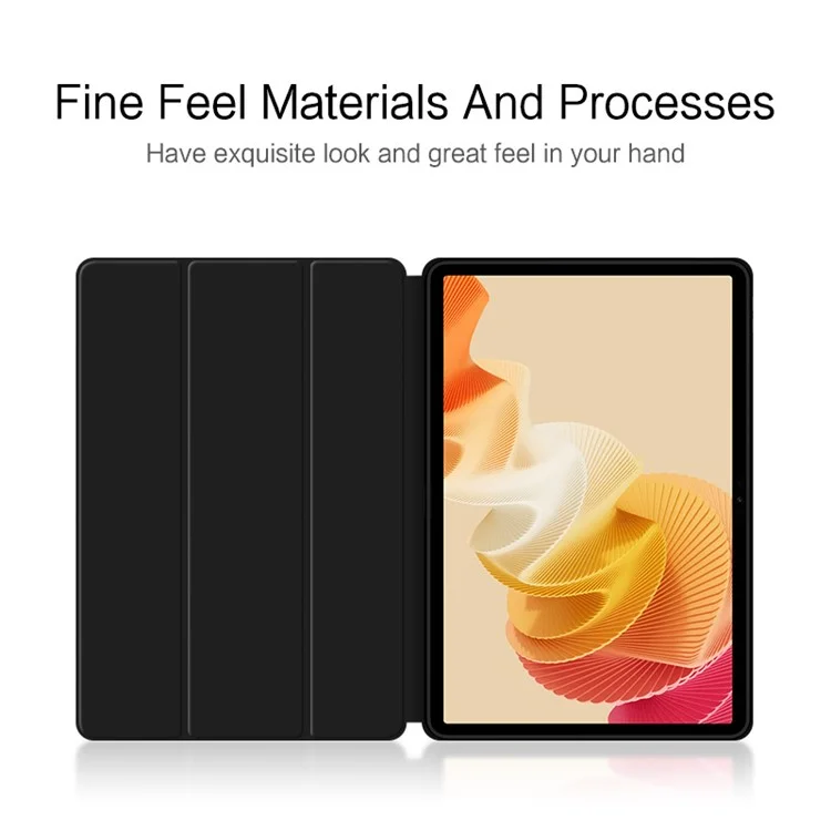 For Realme Pad 2 Trifold Stand Case PU Leather Smart Protective Tablet Cover - Black