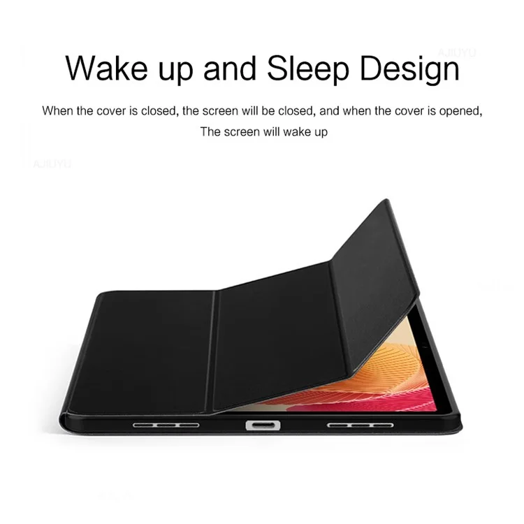 For Realme Pad 2 Trifold Stand Case PU Leather Smart Protective Tablet Cover - Black