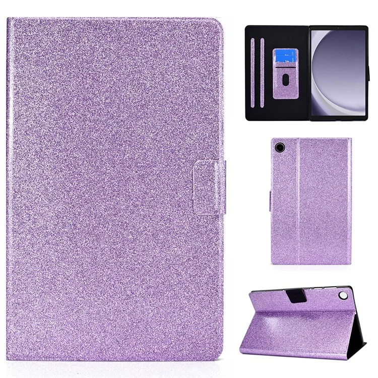 Für Samsung Galaxy Tab A9 Stand Case Glitter PU Leder Kartensteckplätze Tablet Cover - Lila