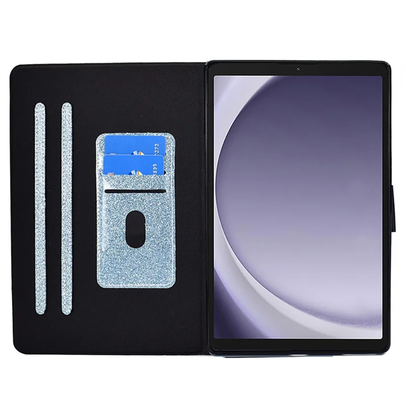 For Samsung Galaxy Tab A9+ Glitter PU Leather Case Card Slots Stand Protective Cover - Blue