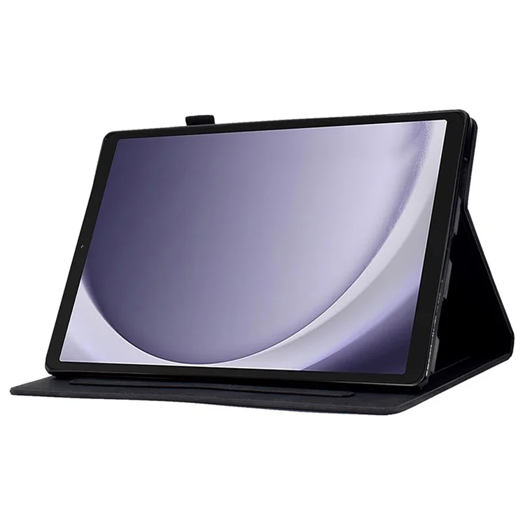 For Samsung Galaxy Tab A9 Smile Imprinted Case Microfiber Leather Card Holder Smart Tablet Cover - Black