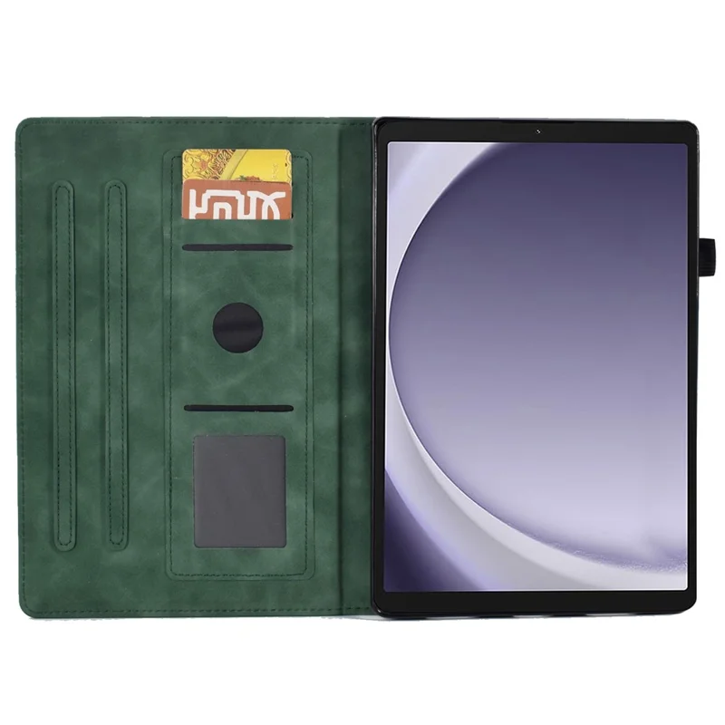 For Samsung Galaxy Tab A11 / A9 Microfiber Leather Case Iron Tower Imprinted Smart Tablet Cover - Green