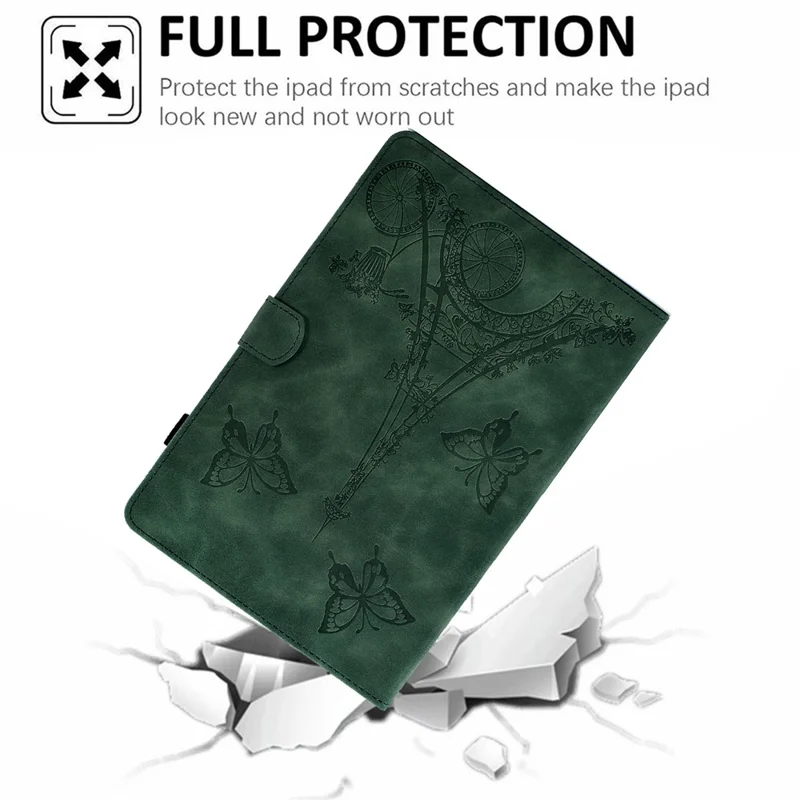 For Samsung Galaxy Tab A11 / A9 Microfiber Leather Case Iron Tower Imprinted Smart Tablet Cover - Green