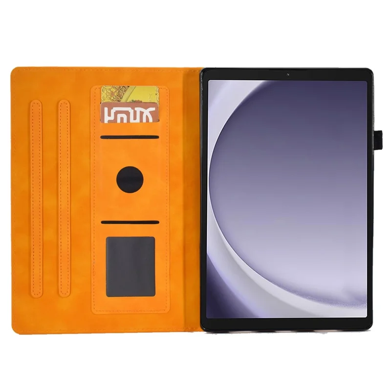 For Samsung Galaxy Tab A9 Microfiber Leather Case Iron Tower Imprinted Smart Tablet Cover - Khaki