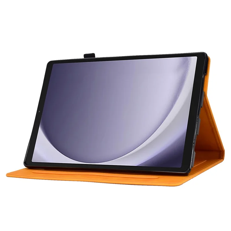 For Samsung Galaxy Tab A9 Microfiber Leather Case Iron Tower Imprinted Smart Tablet Cover - Khaki