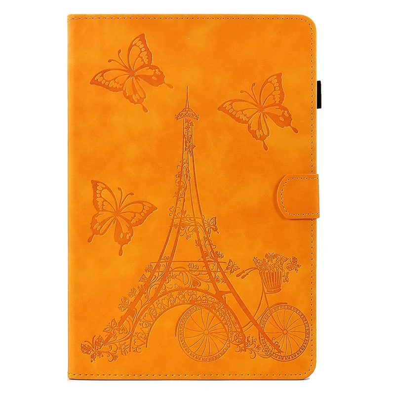 For Samsung Galaxy Tab A9 Microfiber Leather Case Iron Tower Imprinted Smart Tablet Cover - Khaki
