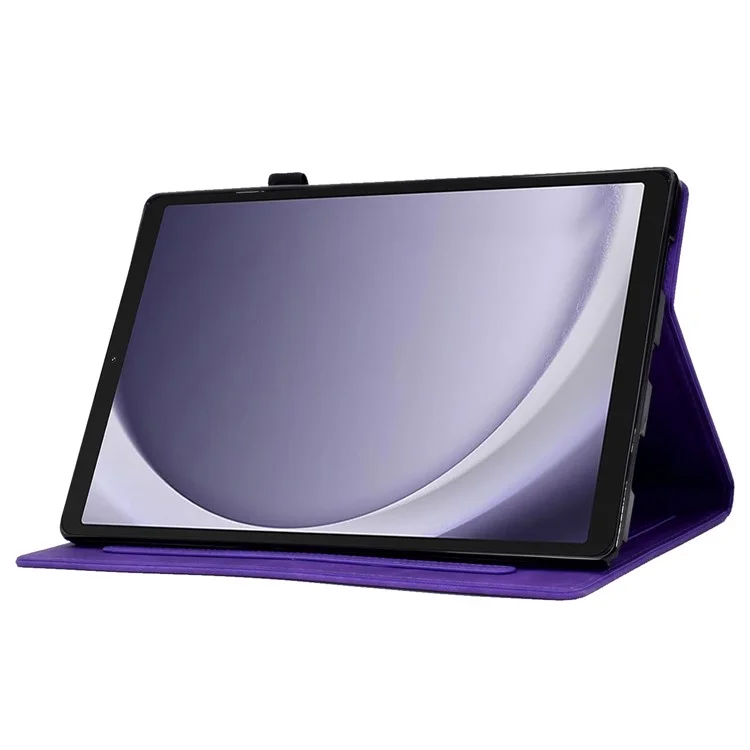 Pour Samsung Galaxy Tab A9+ Boîtier en cuir microfibre avec tour de l'acier imprimé Fente pour carte Étui intelligent de tablette - Violet
