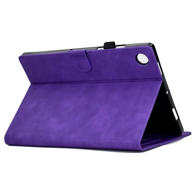 Pour Samsung Galaxy Tab A9+ Boîtier en cuir microfibre avec tour de l'acier imprimé Fente pour carte Étui intelligent de tablette - Violet