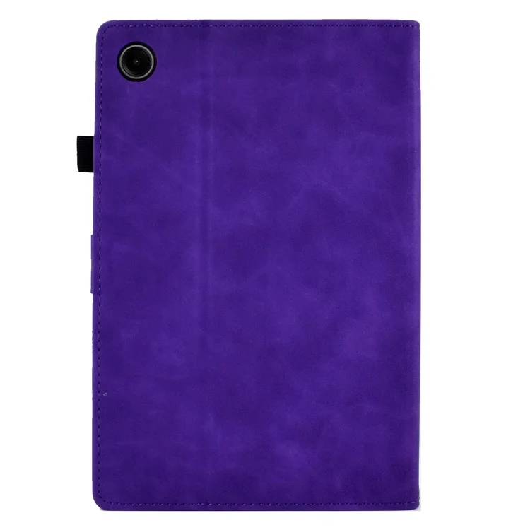 Pour Samsung Galaxy Tab A9+ Boîtier en cuir microfibre avec tour de l'acier imprimé Fente pour carte Étui intelligent de tablette - Violet