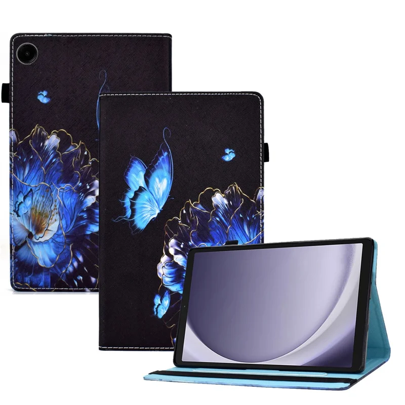 For Samsung Galaxy Tab A9+ PU Leather Stand Cover Elastic Band Pattern Printing Tablet Case - Flower