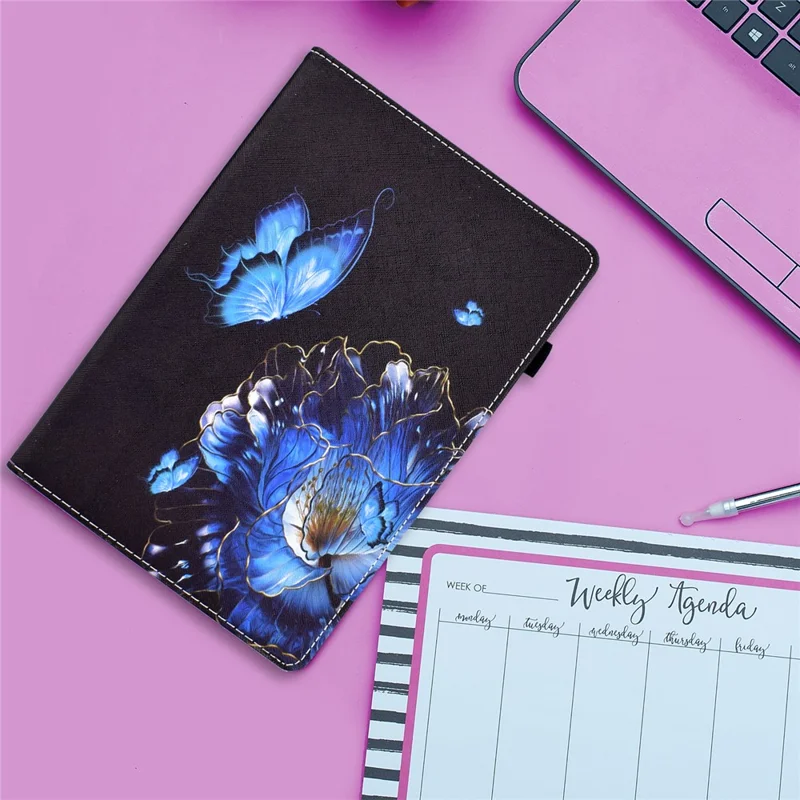For Samsung Galaxy Tab A9+ PU Leather Stand Cover Elastic Band Pattern Printing Tablet Case - Flower