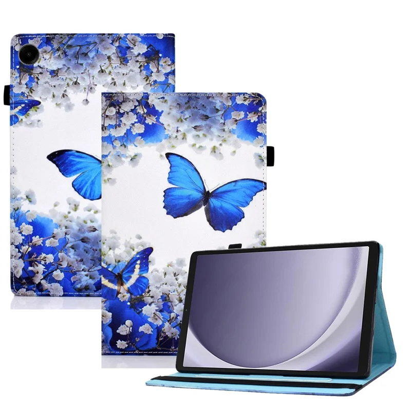 For Samsung Galaxy Tab A11+ / A9+ PU Leather Stand Cover Elastic Band Pattern Printing Tablet Case - Blossom and Butterfly