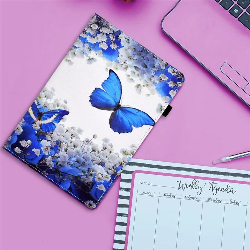 For Samsung Galaxy Tab A11+ / A9+ PU Leather Stand Cover Elastic Band Pattern Printing Tablet Case - Blossom and Butterfly