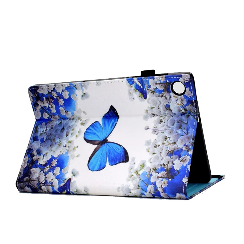 For Samsung Galaxy Tab A11+ / A9+ PU Leather Stand Cover Elastic Band Pattern Printing Tablet Case - Blossom and Butterfly