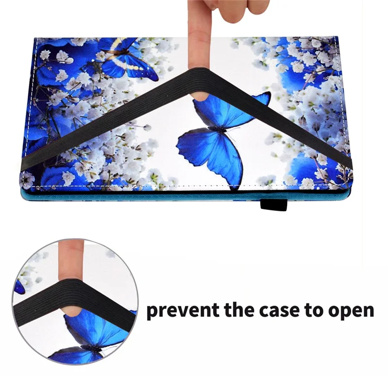 For Samsung Galaxy Tab A11+ / A9+ PU Leather Stand Cover Elastic Band Pattern Printing Tablet Case - Blossom and Butterfly