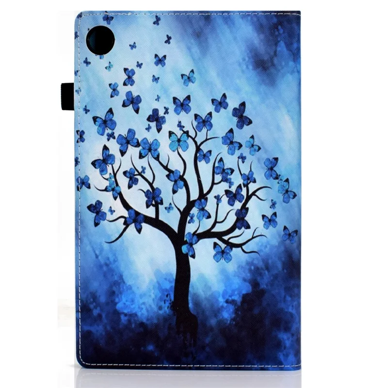 For Samsung Galaxy Tab A11+ / A9+ PU Leather Stand Cover Elastic Band Pattern Printing Tablet Case - Butterfly and Tree