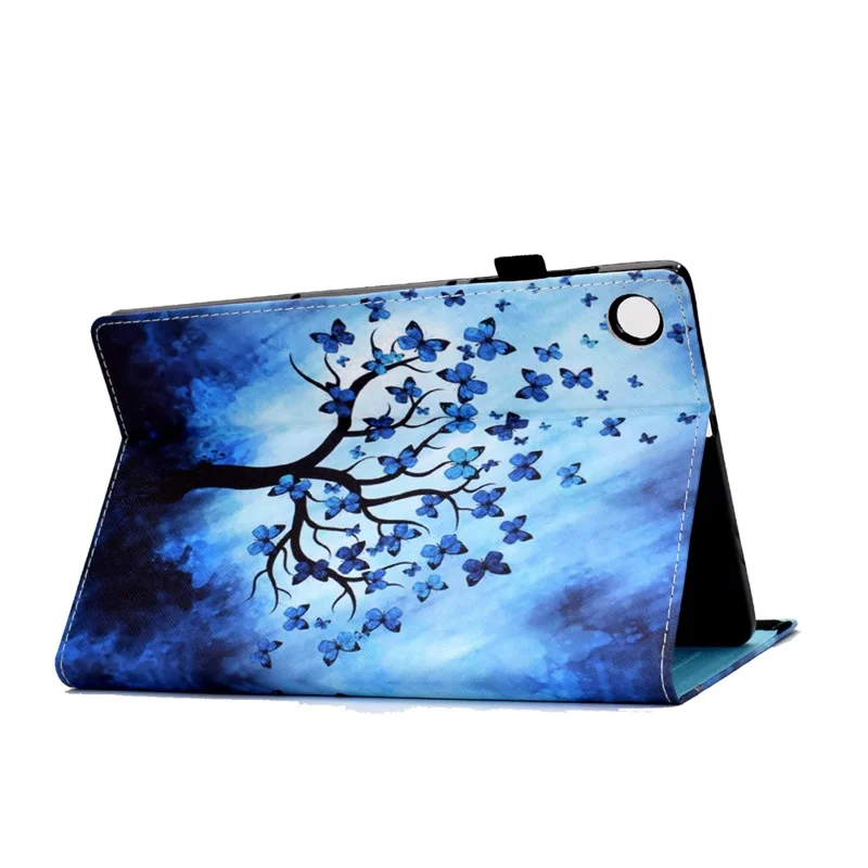 For Samsung Galaxy Tab A11+ / A9+ PU Leather Stand Cover Elastic Band Pattern Printing Tablet Case - Butterfly and Tree