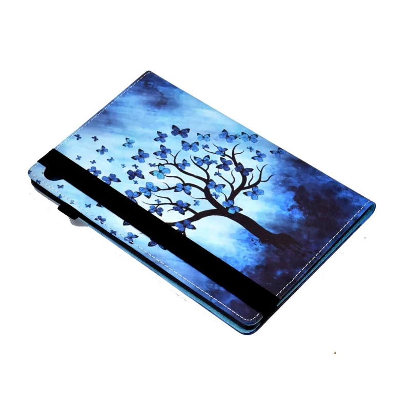 For Samsung Galaxy Tab A11+ / A9+ PU Leather Stand Cover Elastic Band Pattern Printing Tablet Case - Butterfly and Tree