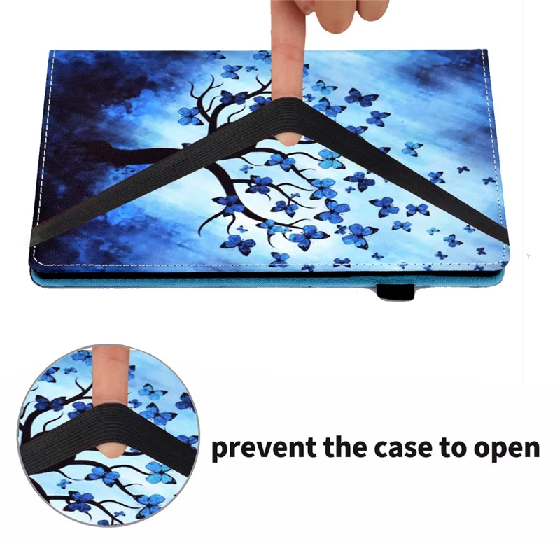 For Samsung Galaxy Tab A11+ / A9+ PU Leather Stand Cover Elastic Band Pattern Printing Tablet Case - Butterfly and Tree