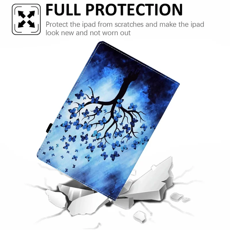 For Samsung Galaxy Tab A11+ / A9+ PU Leather Stand Cover Elastic Band Pattern Printing Tablet Case - Butterfly and Tree