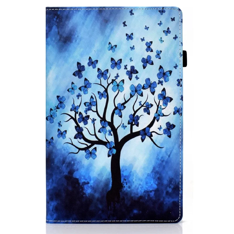 For Samsung Galaxy Tab A11+ / A9+ PU Leather Stand Cover Elastic Band Pattern Printing Tablet Case - Butterfly and Tree