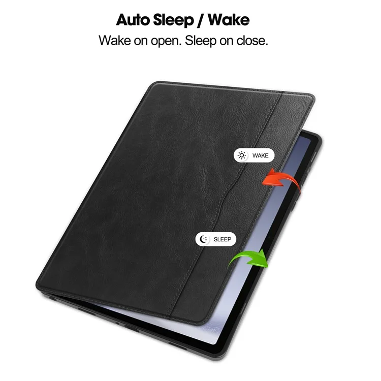 For Samsung Galaxy Tab A9+ Case Shockproof Card Slot PU Tablet Cover with Stand - Black