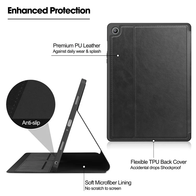 For Samsung Galaxy Tab A9+ Case Shockproof Card Slot PU Tablet Cover with Stand - Black