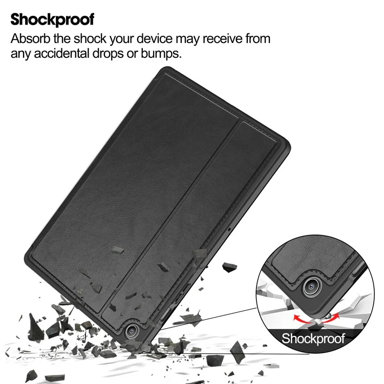 For Samsung Galaxy Tab A9+ Case Shockproof Card Slot PU Tablet Cover with Stand - Black