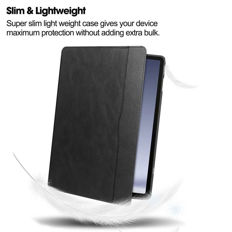 For Samsung Galaxy Tab A9+ Case Shockproof Card Slot PU Tablet Cover with Stand - Black