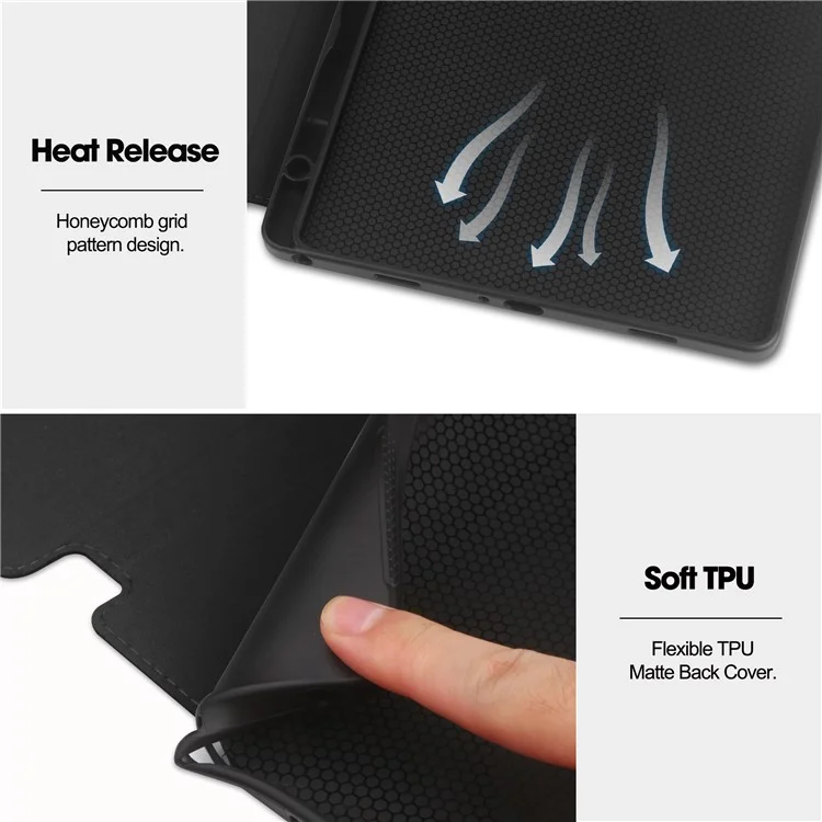 For Samsung Galaxy Tab A9+ Case Shockproof Card Slot PU Tablet Cover with Stand - Black
