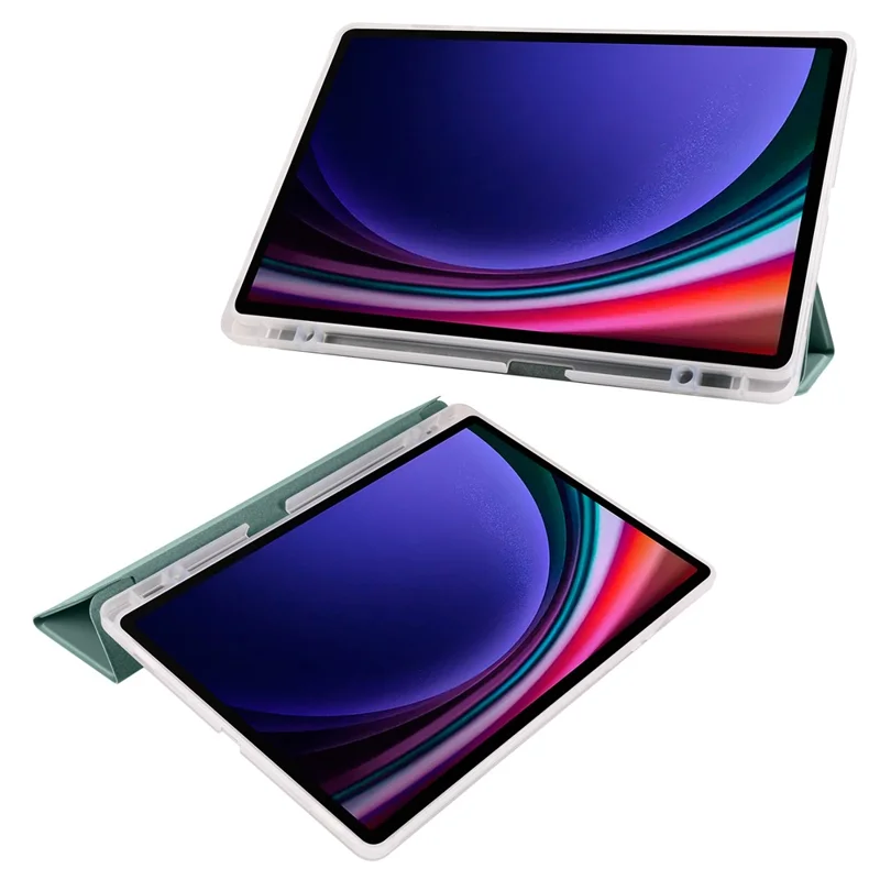 For Samsung Galaxy Tab S9+ Case Tri-Fold Stand Shockproof Tablet Cover with Pen Slot - Midnight Green