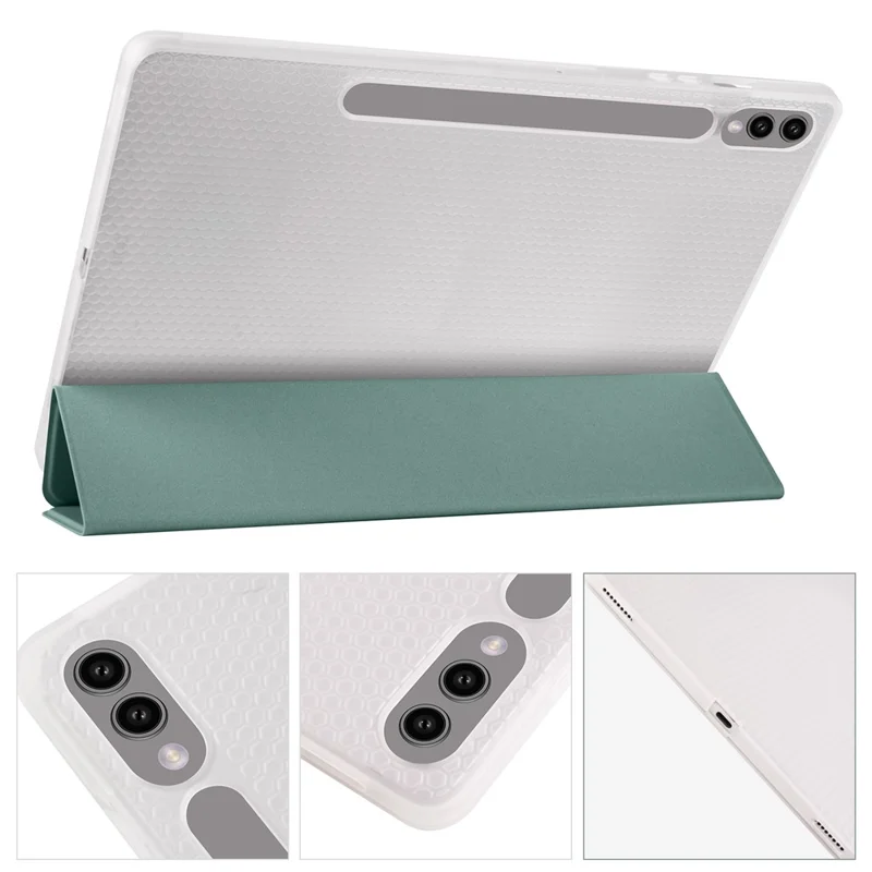 For Samsung Galaxy Tab S9+ Case Tri-Fold Stand Shockproof Tablet Cover with Pen Slot - Midnight Green