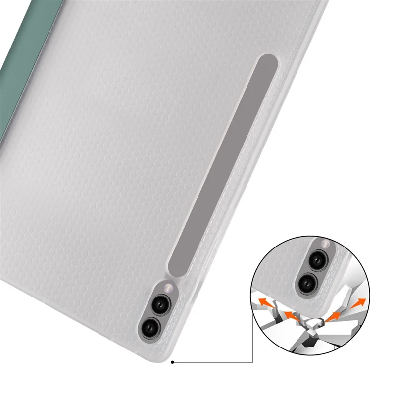 For Samsung Galaxy Tab S9+ Case Tri-Fold Stand Shockproof Tablet Cover with Pen Slot - Midnight Green