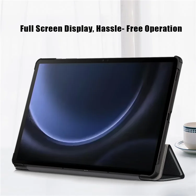 Für Samsung Galaxy Tab S9 FE sm-x510 sm-x516 Lederetui Dreifachfaltständer Tablet-Hülle - Schwarz