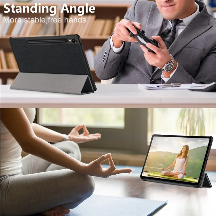 Für Samsung Galaxy Tab S9 FE sm-x510 sm-x516 Lederetui Dreifachfaltständer Tablet-Hülle - Schwarz