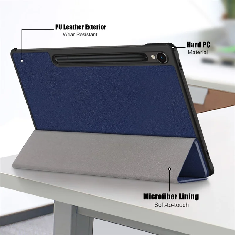 Für Samsung Galaxy Tab S9 FE sm-x510 sm-x516 Lederhülle Trifold-Ständer Tablet-Hülle - Dunkelblau