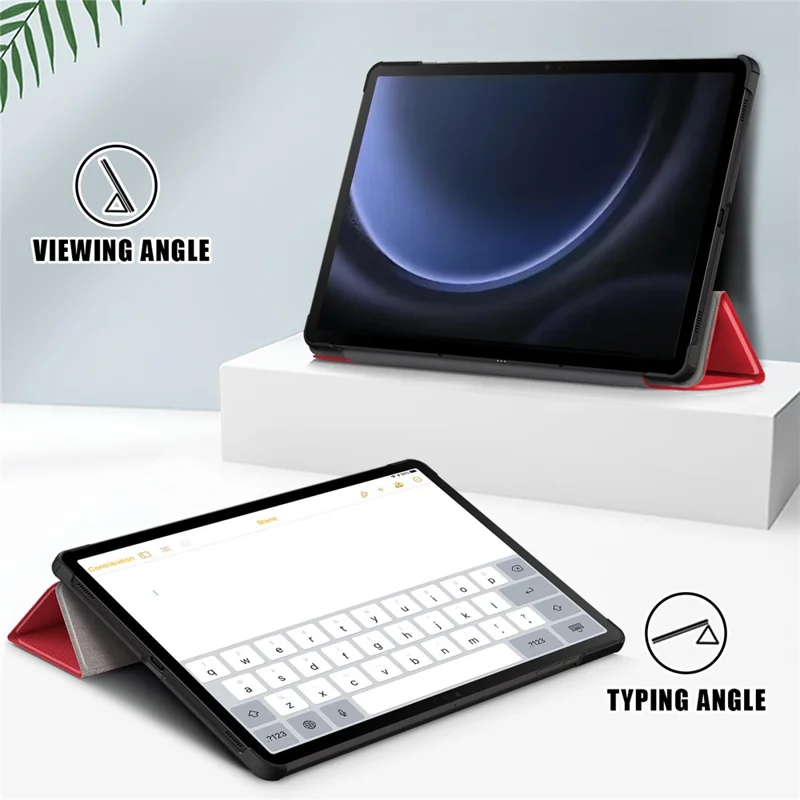 Para Samsung Galaxy Tab S9 FE sm-x510 sm-x516 Capa de Couro Dobrável Tripla Tela Tablet Cover - Vermelho