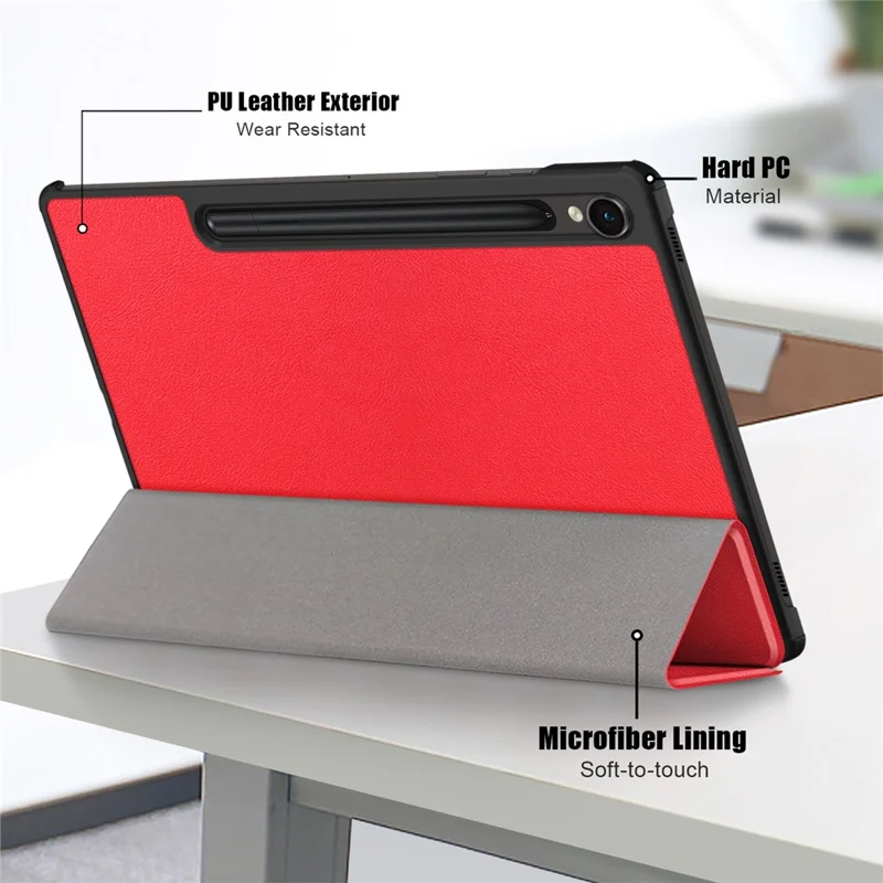 Para Samsung Galaxy Tab S9 FE sm-x510 sm-x516 Capa de Couro Dobrável Tripla Tela Tablet Cover - Vermelho