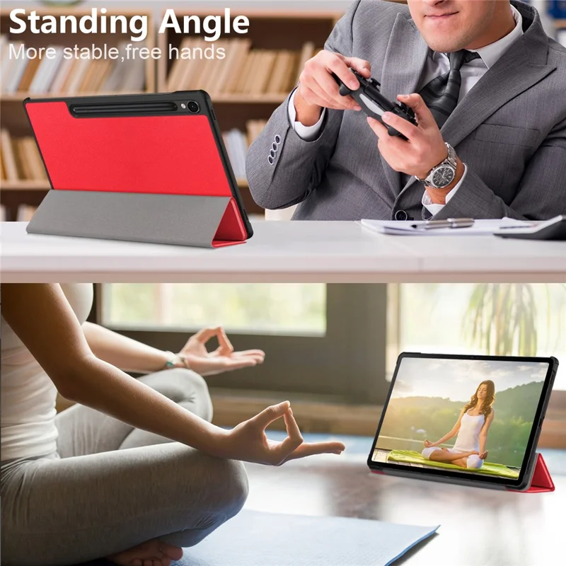 Para Samsung Galaxy Tab S9 FE sm-x510 sm-x516 Capa de Couro Dobrável Tripla Tela Tablet Cover - Vermelho