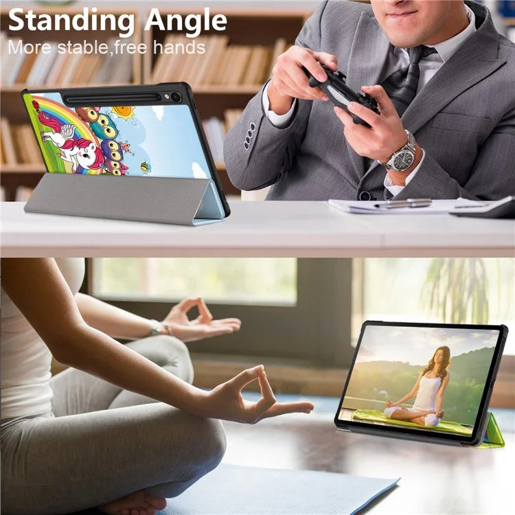 For Samsung Galaxy Tab S9 FE sm-x510 sm-x516 Case Tri-fold Stand Pattern Printing Tablet Cover - Horse